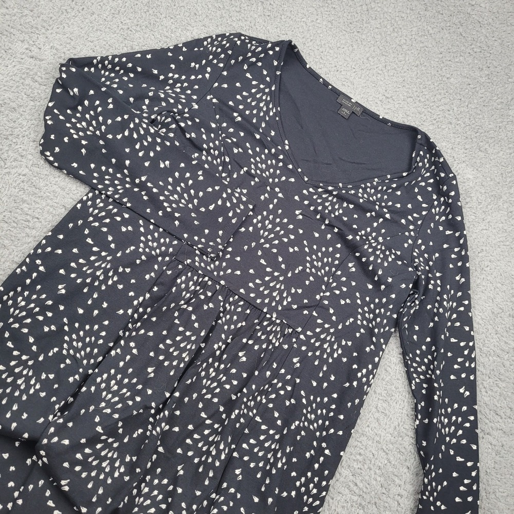 J Jill Wearever Collection Black Print Long Sleeve Petite Dress Womens Small‎